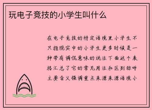 玩电子竞技的小学生叫什么